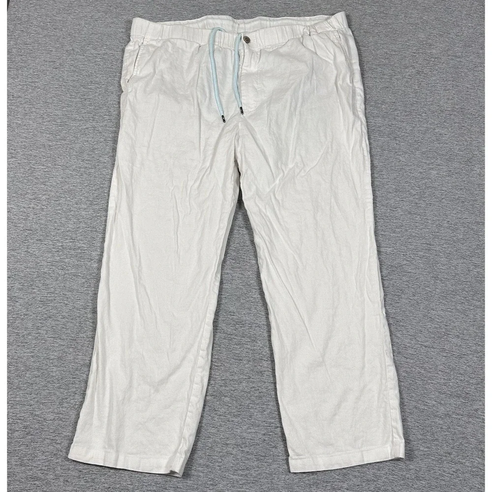 Tommy Bahama Pants Mens Size 2XLB White Beach Linen Blend Drawstring Vacation